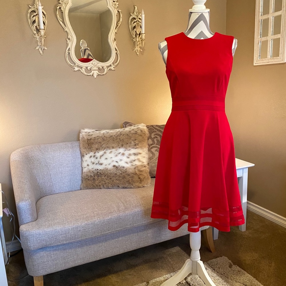 Calvin Klein Peplum Sheer Paneled Dress